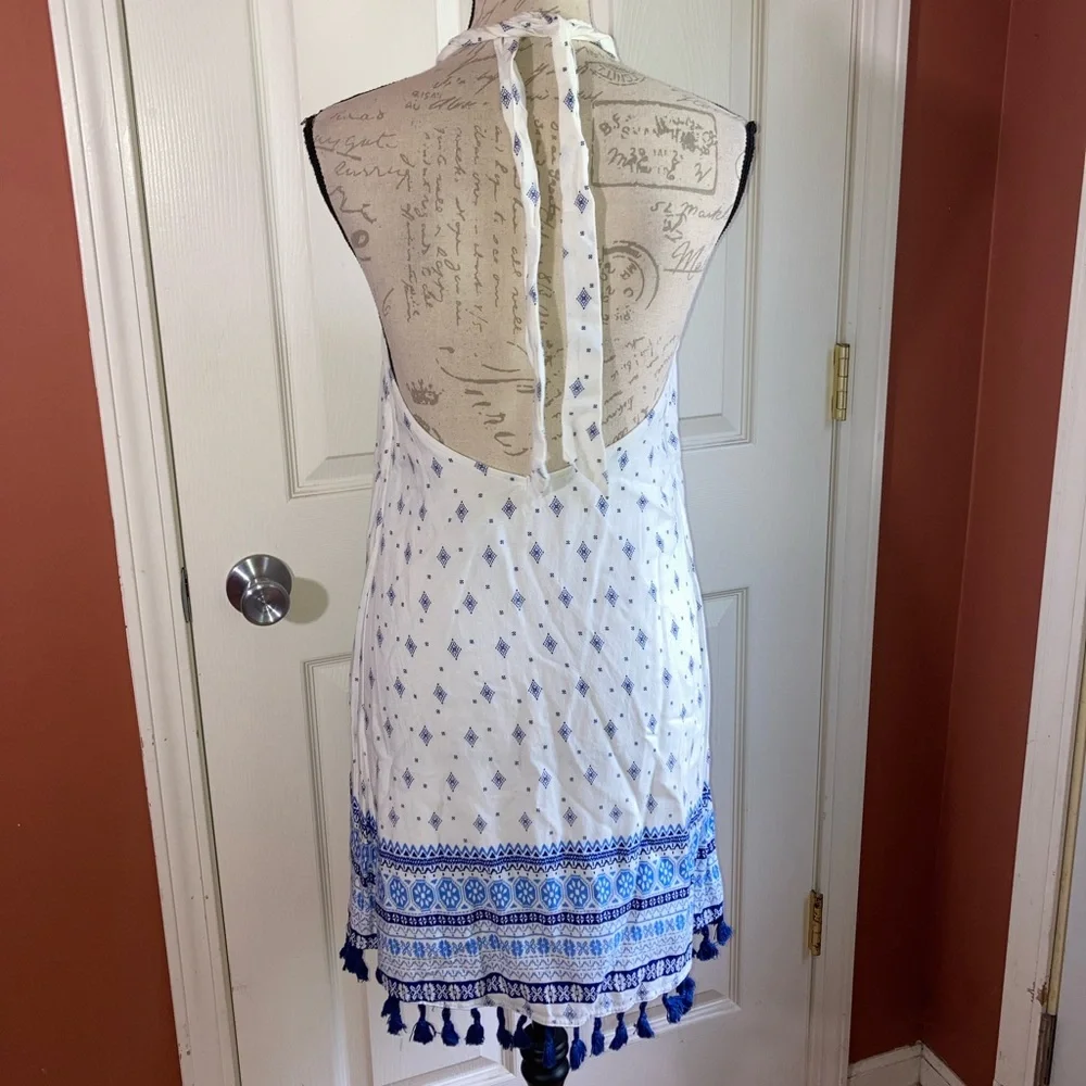 Lord & Taylor Halter Tassel Hem Summer Dress Coverup Beach Resortwear sz Small - Picture 3 of 6